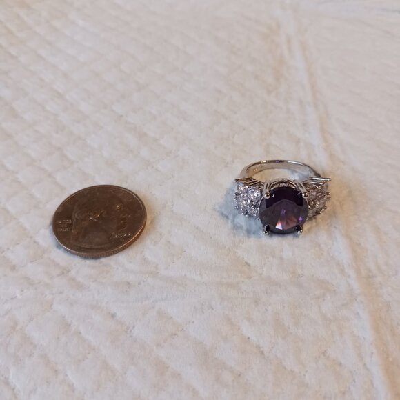 Silver Oval Purple Amethyst CZ Fashion Ring Size 7 NWOT - Picture 7 of 15